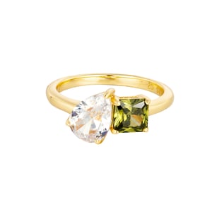 18ct Gold Plated Sterling Silver White And Peridot Toi Et Moi CZ Ring
