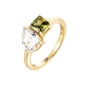 18ct Gold Plated Sterling Silver White And Peridot Toi Et Moi CZ Ring