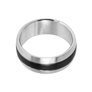 Stainless Steel 9mm Band With Black Plated Detail Ring