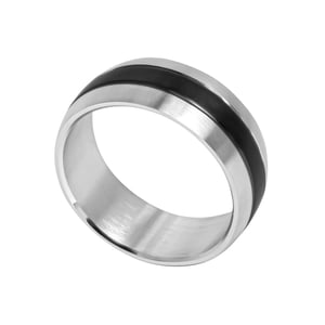 Stainless Steel 9mm Band With Black Plated Detail Ring