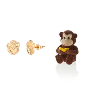 9ct Yellow Gold Monkey Children's Stud Earrings - Novelty Gift Box Included