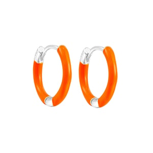 Sterling Silver Neon Orange Enamel Hoops