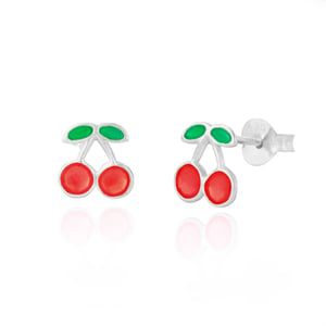 Sterling Silver Pink Enamel Cherry Children's Stud Earrings