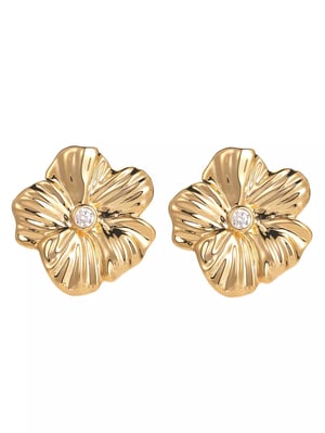 Gold Plated Oversized Floral White Cubic Zirconia Stud Earrings