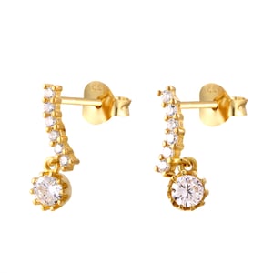 18ct Yellow Gold Plated Sterling Silver White Cubic Zirconia Charm Climber Stud Earrings