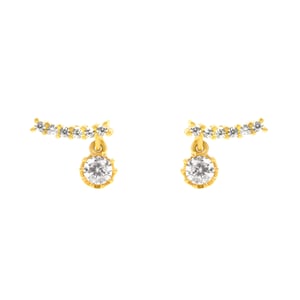 18ct Yellow Gold Plated Sterling Silver White Cubic Zirconia Charm Climber Stud Earrings