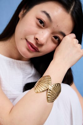 Gold Plated Chunky Statement Shell Bangle