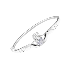 Sterling Silver Claddagh White Cubic Zirconia Hinged Bangle