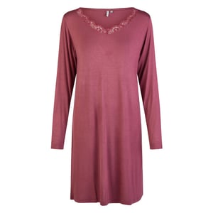 By Louise Dames nachthemd v-hals met kant lange mouw bamboe viscose effen bordeaux