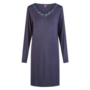 By Louise Dames nachthemd v-hals met kant lange mouw bamboe viscose effen donker