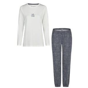 By Louise Dames pyjama set lang katoen donkerblauw/wit gestipt