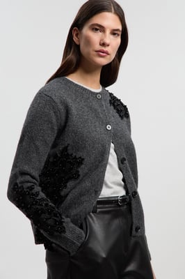 Lace Embellished Cosy Knit Cardigan