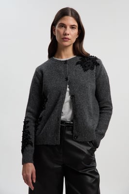 Lace Embellished Cosy Knit Cardigan