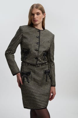 Tall Tailored Tweed Bow Detail Collarless Jacket