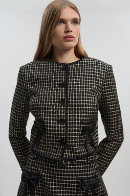 Tall Tailored Tweed Bow Detail Collarless Jacket