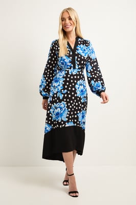 Petite Floral Belted Contrast Midi Dress