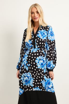 Petite Floral Belted Contrast Midi Dress