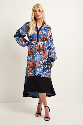 Petite Floral Belted Contrast Midi Dress
