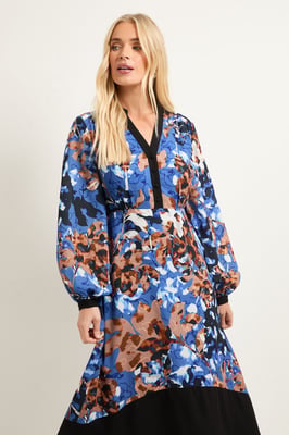 Petite Floral Belted Contrast Midi Dress