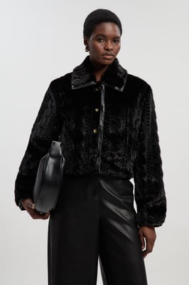 Textured Faux Fur Tailored Coat