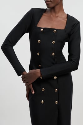Figure Form Woven Mix Military Button Blazer Knit Midi Dress