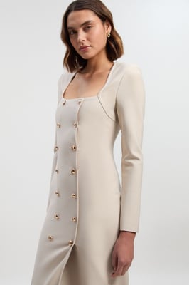 Figure Form Woven Mix Military Button Blazer Knit Midi Dress