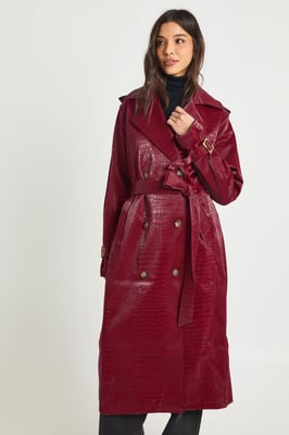 Croc Faux Leather Trench Coat