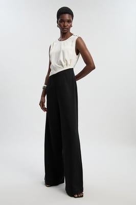 Soft Tailored Asymmetric Neck Wide Leg Jumpsuit