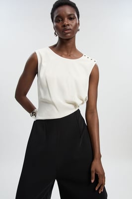Soft Tailored Asymmetric Neck Wide Leg Jumpsuit