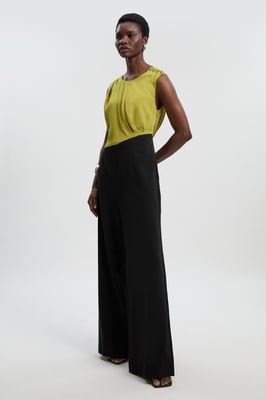 Soft Tailored Asymmetric Neck Wide Leg Jumpsuit