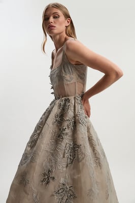 Archive Embroidered Applique Organdie Woven Prom Dress