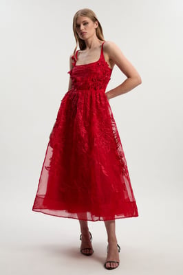 Archive Embroidered Applique Organdie Woven Prom Dress