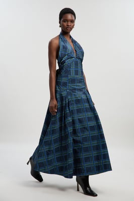 Check Print Taffeta Woven Maxi Skirt