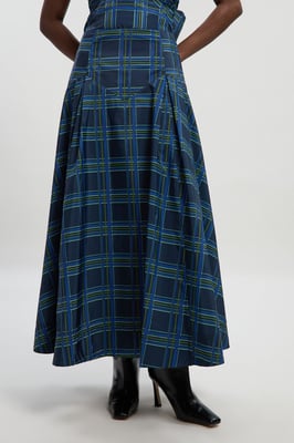 Check Print Taffeta Woven Maxi Skirt