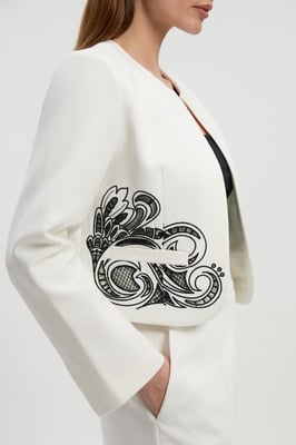 Tailored Cutwork Detail Collarless Jacket