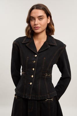 Denim Button Through Nipped Waist Jacket