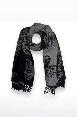 Butterfly Printed Cashmere Scarf with Tassels