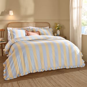 Wylder Nature Birdie Stripe Ruffle Duvet Cover Set, Super King