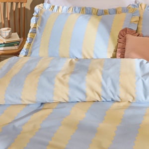 Wylder Nature Birdie Stripe Ruffle Duvet Cover Set, Super King