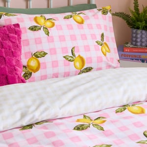 Heya Home Gingham Lemons Reversible Duvet Cover Set, Double