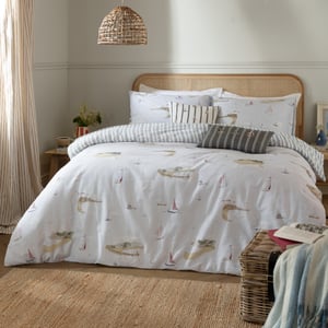 Wylder Abersoch Shore Reversible 100% Cotton Duvet Cover Set, Single
