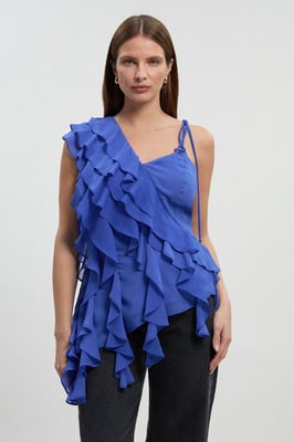 Ruffle detail chiffon asymmetric blouse