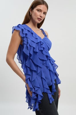Ruffle detail chiffon asymmetric blouse