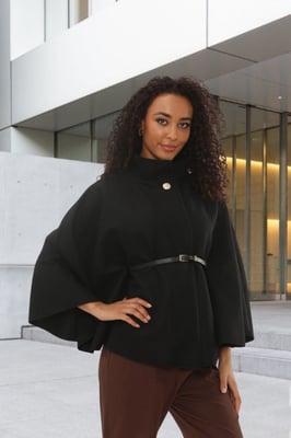 Belted High Neck Cape Coat