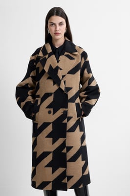 Black Oversized Houndstooth Double Breasted Coat