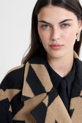 Black Oversized Houndstooth Double Breasted Coat