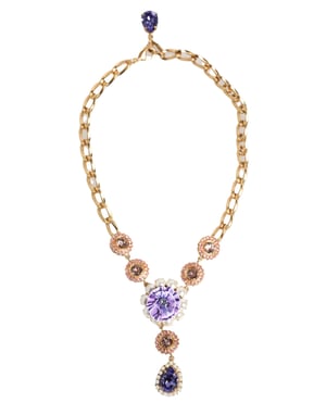 Guld mässing kristall pärla lila blommig hänge smycke halsband