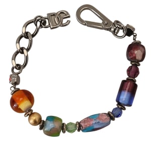 multikleurige zilveren ketting met messing kralen en kreeftsluiting armband