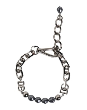 Zilveren Ketting Met Kreeftenhaak Logo Grijze Parels Armband