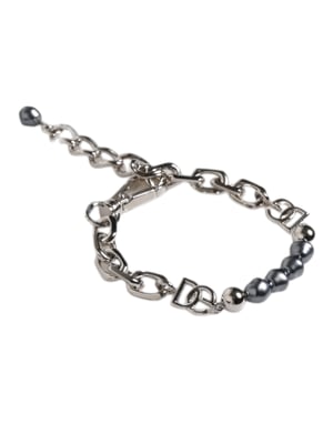 Zilveren Ketting Met Kreeftenhaak Logo Grijze Parels Armband